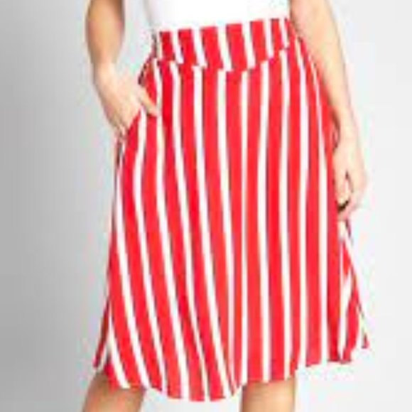 BOGO FREE, NWOT Modcloth Collectif red, white, navy stripe skirt, 6 - Picture 1 of 5